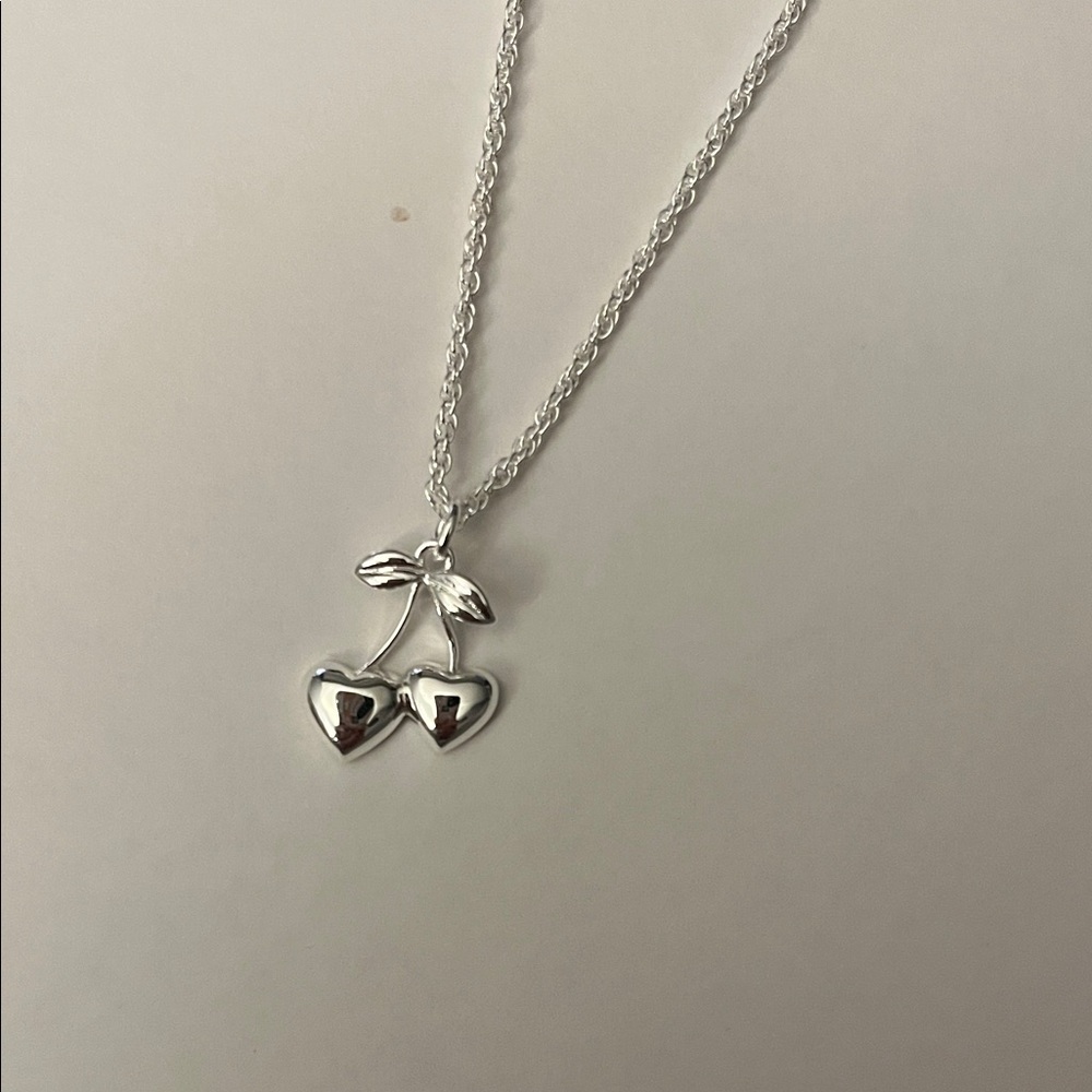 Chic Silver Cherry Pendant Necklace